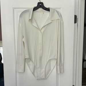 Norma Kamali Classic White Blouse Bodysuit